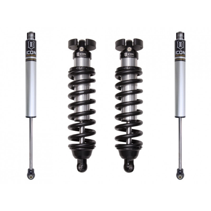 Set of four ICON Stage 1 coilover and shock absorbers for 1996-2004 Toyota Tacoma, isolated on white background.