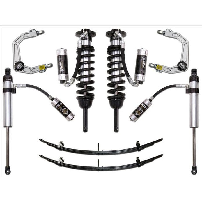 Complete Stage 6 suspension system for 2005-2015 Toyota Tacoma with coilovers, remote reservoirs, billet upper control arms, and leaf springs.