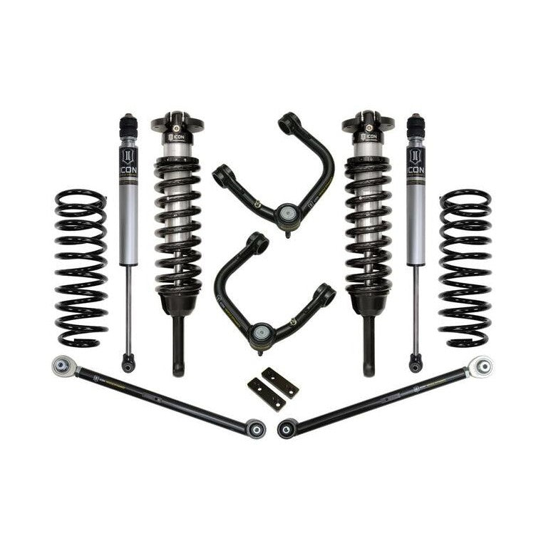 Complete Icon Stage 3 tubular suspension system with shocks, coil springs, and control arms for 2010-2014 Toyota FJ Cruiser.