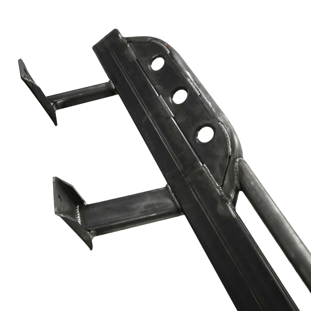Pair of black metal rock sliders for 80 Series Land Cruiser LX450, showing mounting brackets and reinforced steel construction.