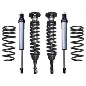 Set of four silver and black coilover shocks and springs for 2008+ Toyota Land Cruiser 200 Series suspension upgrade.