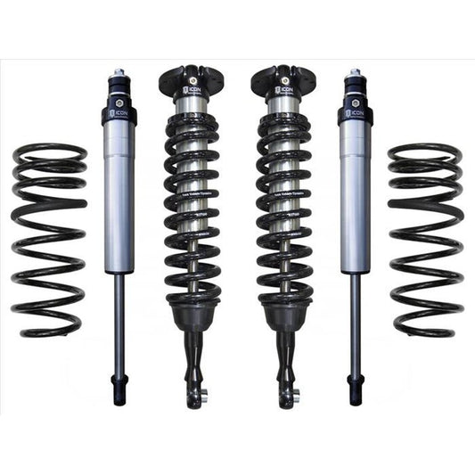 Set of four silver and black coilover shocks and springs for 2008+ Toyota Land Cruiser 200 Series suspension upgrade.