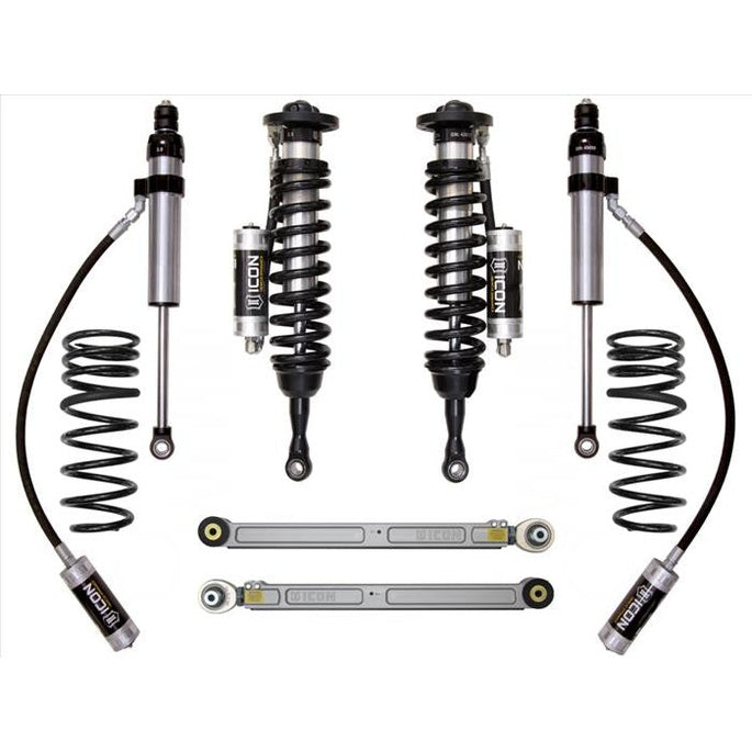 Stage 4 suspension system for 2008+ Toyota Land Cruiser 200 Series, includes shocks, coil springs, and control arms.