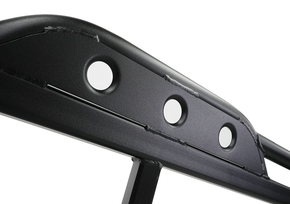 Pair of black metal rock sliders with mounting brackets for 2003-09 Toyota 4Runner off-road protection.