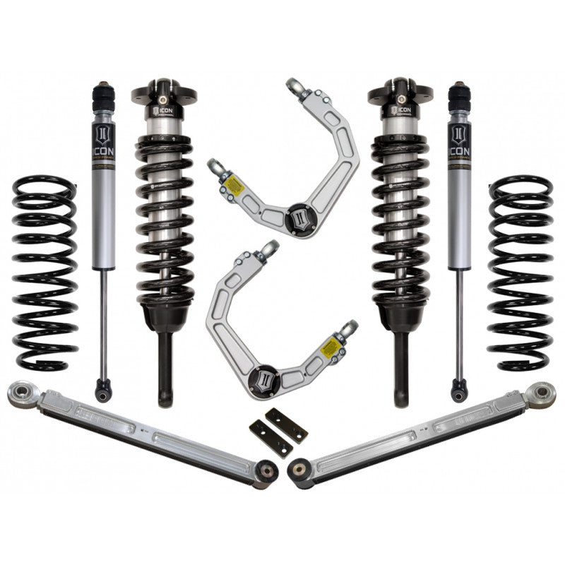 Complete Stage 4 suspension system for 2007-2009 Toyota FJ Cruiser, including shocks, springs, control arms, and links.
