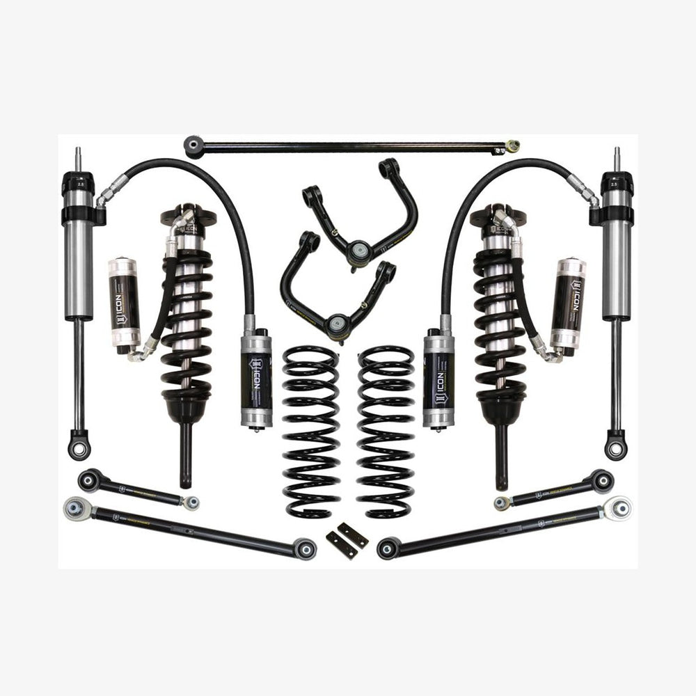 Complete Icon Stage 7 tubular suspension system for 2007-2009 Toyota FJ Cruiser, including shocks, springs, and control arms.