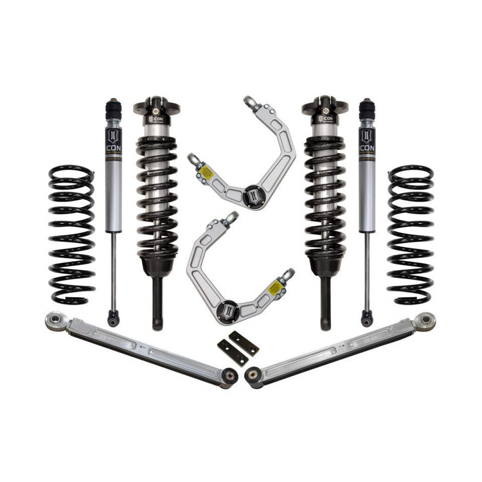 Complete ICON Stage 3 suspension system with coilovers, shocks, control arms, and springs for 2010-2014 Toyota FJ Cruiser.