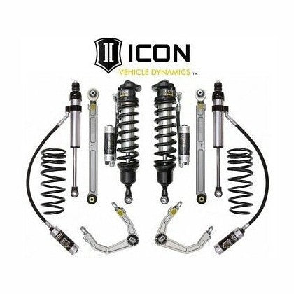 ICON Stage 6 suspension system components for 2008-up Toyota Land Cruiser 200 Series, including shocks, springs, and control arms.