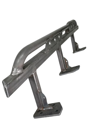 Raw metal trail rock slider with mounting brackets for 2010 4Runner off-road protection.