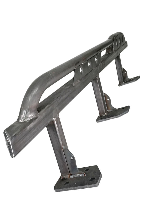 Raw metal trail rock slider with mounting brackets for 2010 4Runner off-road protection.