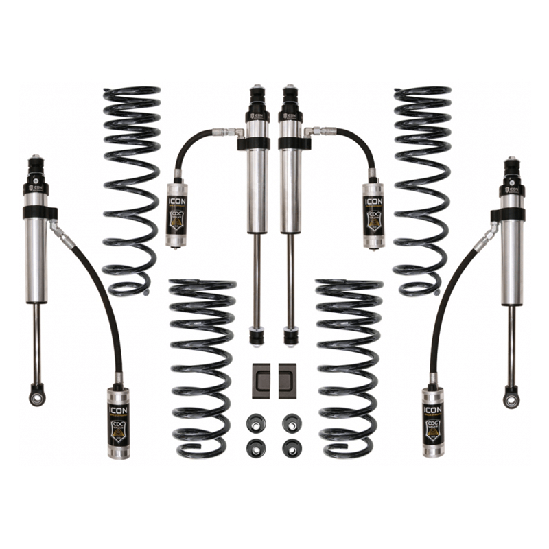 Complete ICON Stage 3 suspension system with coil springs and remote reservoir shocks for 1991-1997 Toyota Land Cruiser 80 Series.