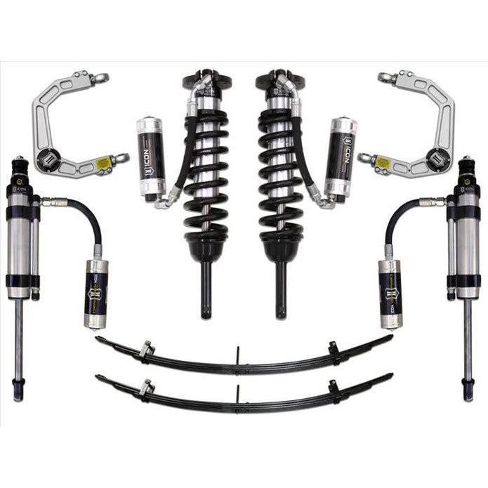 Complete Icon Stage 7 suspension system with coilovers, shocks, leaf springs, and billet upper control arms for 2005-2015 Toyota Tacoma.