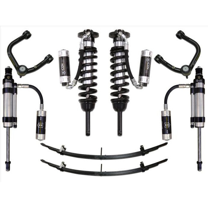 Complete Icon Stage 7 suspension system with tubular upper control arms and remote reservoir shocks for 2005-2015 Toyota Tacoma.