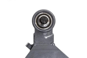 Close-up of a gray 4130 steel lower control arm bushing for 10+ 4Runner and GX460 with KDSS, showing weld detail.