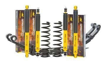 Heavy-duty suspension kit with yellow Nitro shocks, coil springs, and leaf springs for 2007-18 Tundra 4.7L V8, 2.5" lift.