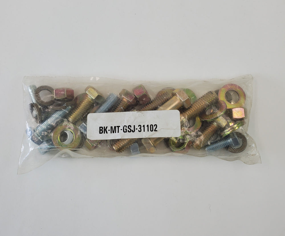 Clear plastic bag containing assorted bolts, nuts, and washers for FJ Cruiser Metal Tech tube bumper winch mount.