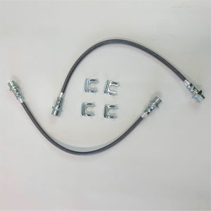 Extended rear brake lines with metal fittings and four mounting clips for FJ Cruiser and 4Runner vehicles.