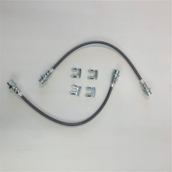 Extended rear brake lines with metal fittings and four mounting clips for Lexus GX470 and GX460 vehicles.