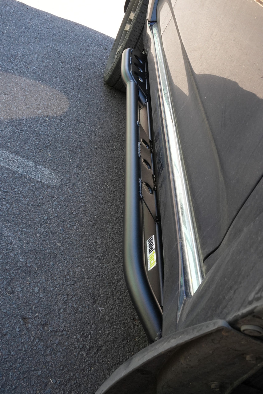Pair of black steel rock sliders with mounting brackets for 2010-2013 Toyota 4Runner SR5 and Limited models.