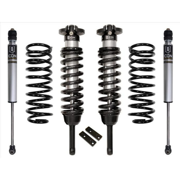 Complete ICON Stage 1 suspension system with shocks and coil springs for 2010+ Toyota 4Runner, laid out on white background.