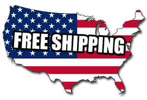 Map of the USA with American flag colors and bold "Free Shipping" text across the center.