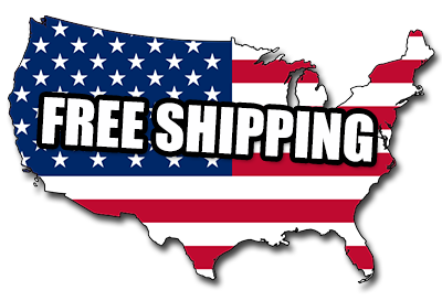 Map of the USA with American flag colors and bold "Free Shipping" text across the center.