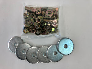 Replacement hardware pack with bolts, nuts, and large washers for Tacoma sliders, shown on white background.
