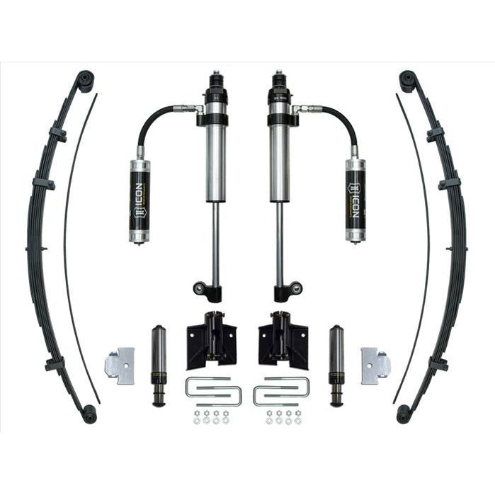 Complete ICON Stage 1 rear suspension system for 2005+ Toyota Tacoma with shocks, leaf springs, and mounting hardware.