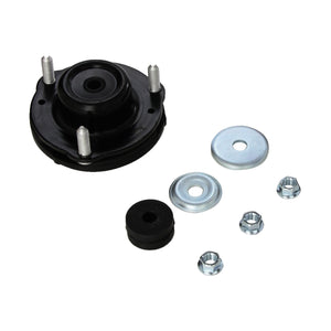 Black strut top hat with metal washers, rubber bushing, and three nuts for Toyota Prado suspension.