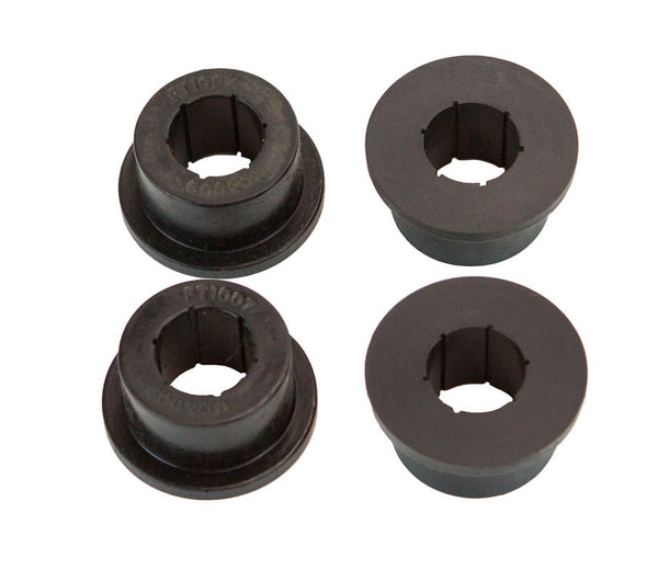 Four black polyurethane replacement bushings for upper or lower metal link suspension parts, shown on white background.