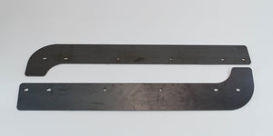 Pair of black metal rear mounting plates for FJ40 Land Cruiser roll cage, flat with multiple bolt holes.