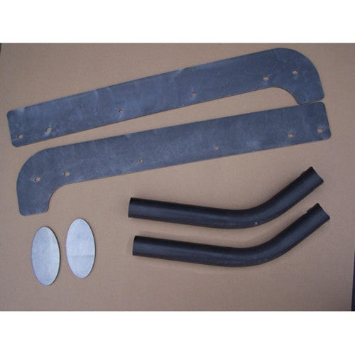 Metal Tech FJ40 Land Cruiser rear roll cage frame tie kit parts laid out on a brown surface.