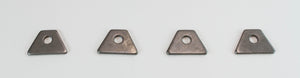 Four triangular metal mounting tabs with central holes for FJ40 Land Cruiser seat belt crossbar kit.