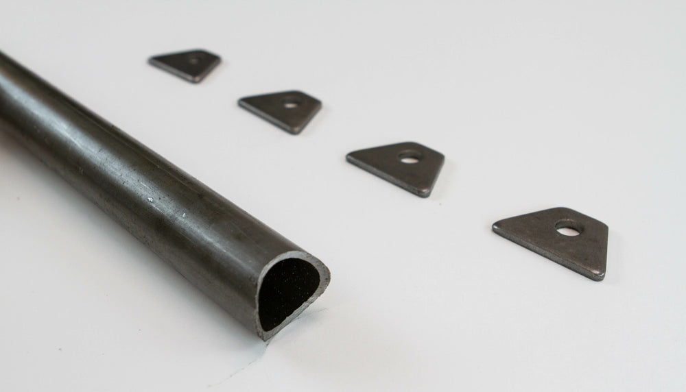 Metal Tech FJ40 Land Cruiser seat belt crossbar kit with four black mounting tabs on white background.