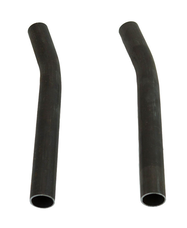 Pair of black metal roll cage A-to-B support tubes for FJ40 Land Cruiser, angled and hollow, isolated on white background.