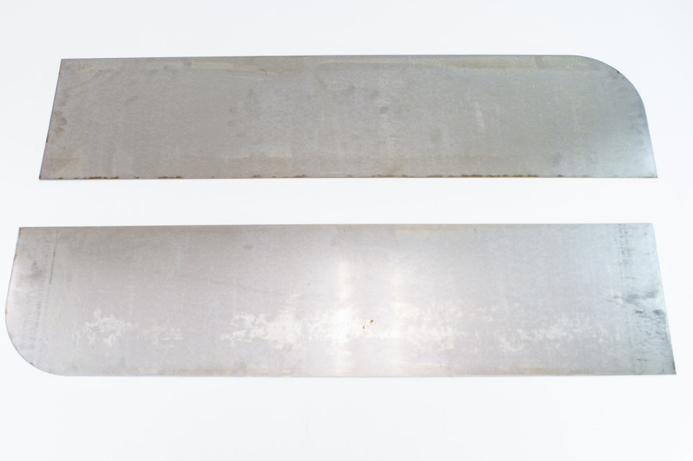 Unassembled metal tubes and mounting brackets for FJ40 Land Cruiser tube fender kit laid out on white background.