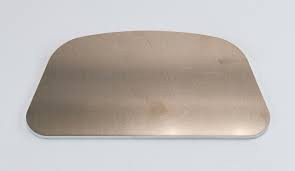 Brushed metal blank glove box door for Toyota FJ40, smooth surface, rounded edges, uninstalled.