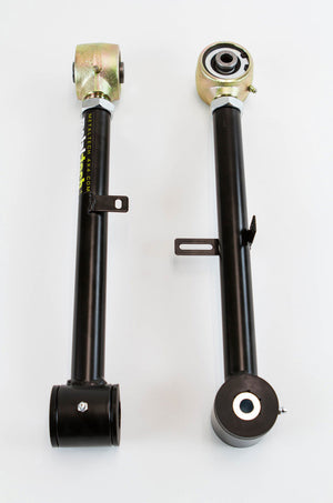 Pair of black metal rear upper suspension links with gold-tone rod ends for 100 Series Land Cruiser and LX470.