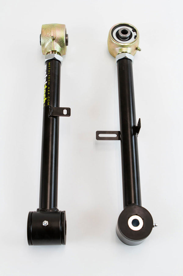 Pair of black metal rear upper suspension links with gold-tone rod ends for 100 Series Land Cruiser and LX470.