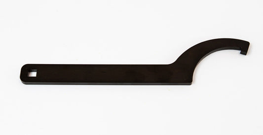 Black metal coilover spanner wrench with square end for Radflo adjustment, shown on white background.