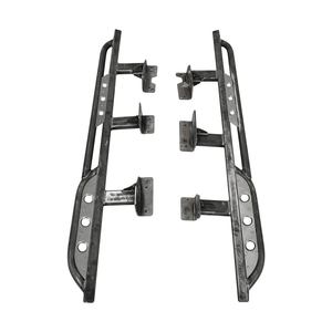 Pair of black steel Sidewinder rock sliders for 2021 Bronco 4-door, shown detached on white background.
