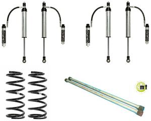 Radflo 100 Series Stage 3 medium kit showing shocks, coil springs, and extended control arms for 1998-2000 trucks.
