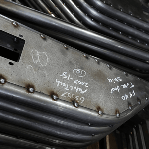 Close-up of welded metal plate and tubular frame for Metal Tech FJ40 Land Cruiser tube doors.