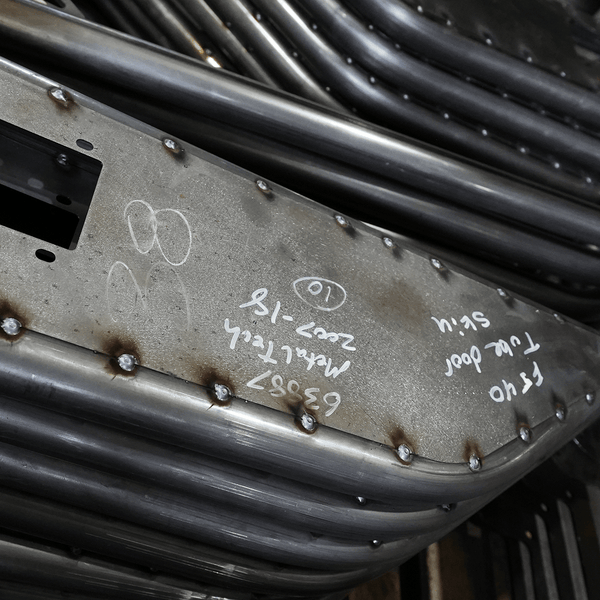 Close-up of welded metal plate and tubular frame for Metal Tech FJ40 Land Cruiser tube doors.