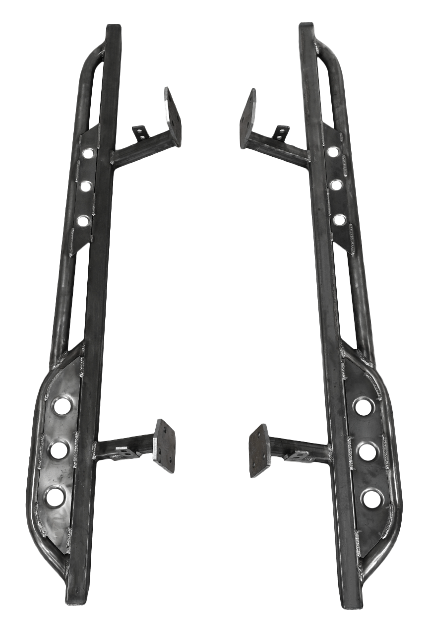 Pair of black steel rock sliders with mounting brackets for 2010-2013 Toyota 4Runner SR5 and Limited models.