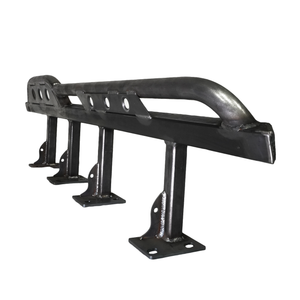 Raw metal rock slider with mounting brackets designed for FJ Cruiser off-road protection.