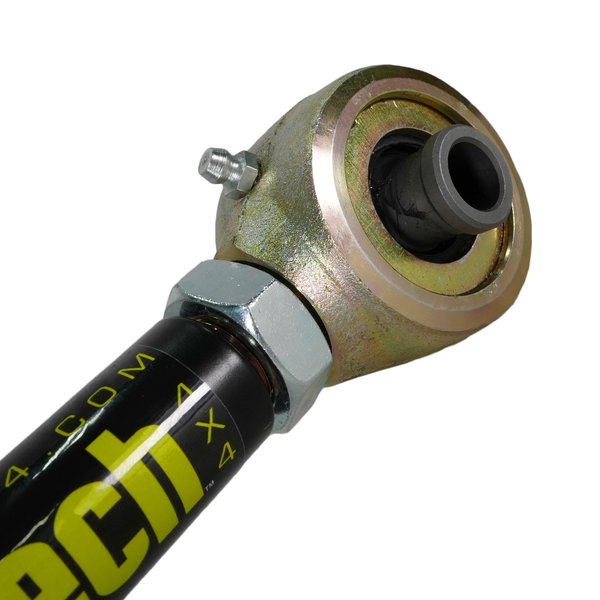 Close-up of Metal Tech rear upper link rod end with grease fitting for 100 Series Land Cruiser and LX470 suspension.