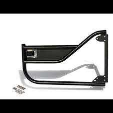 Metal Tech black tube door for FJ40 Land Cruiser with latch and mounting hardware, shown against white background.
