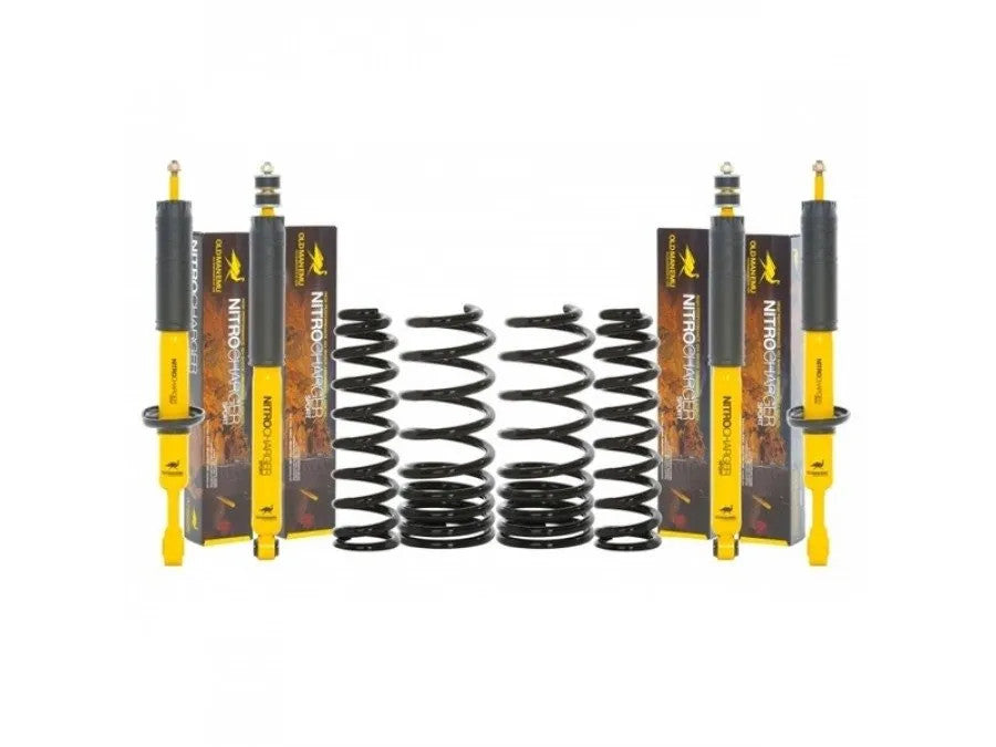 Yellow Nitrocharger Plus shocks and black coil springs for 2001-2007 Sequoia lift kit with branded packaging.