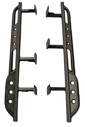 Pair of black metal rock sliders with mounting brackets for 2010 4Runner, designed for off-road protection.